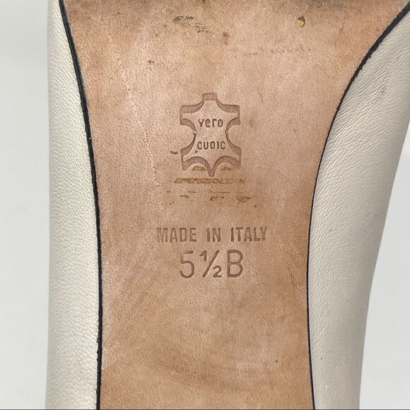 Arnold Churgin Beige Leather Pumps Gold Bar Block Heel Women's 5-1/2B Off-White - Picture 8 of 9